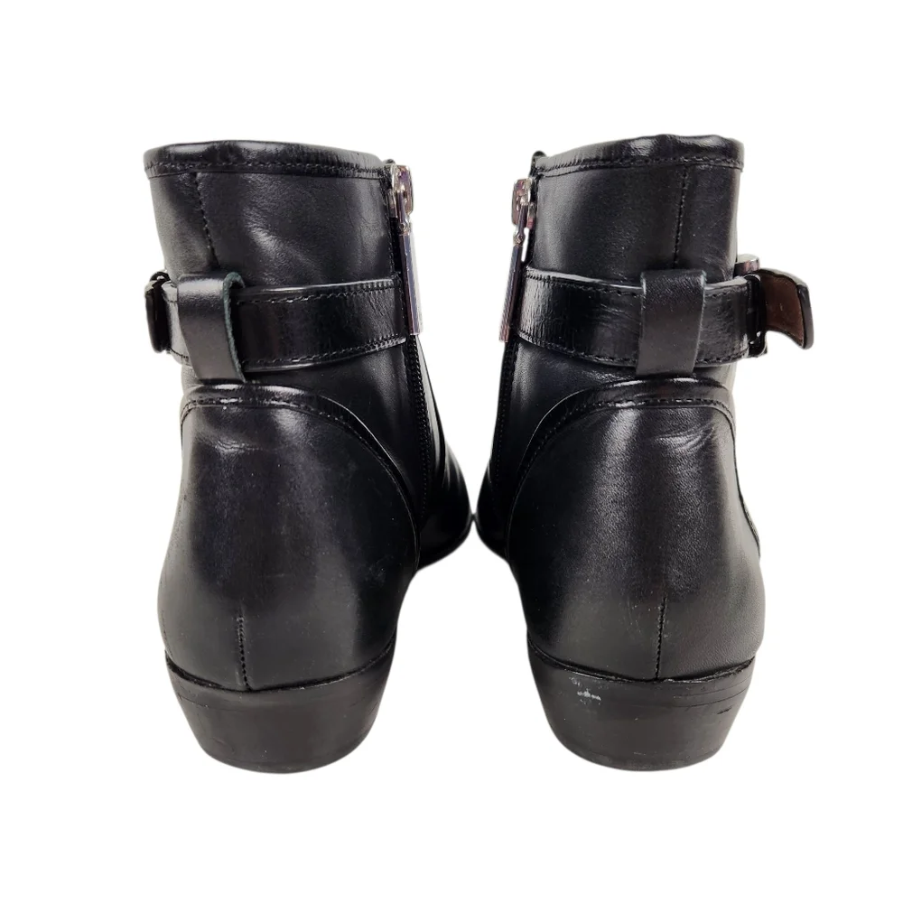 Louise et Cie Zora Black Leather Ankle Boots Silver Buckle Womens Size 8 Size 38